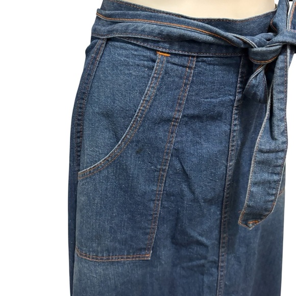 VTG Madewell Midi Denim Wrap Flare Skirt M 100% Cotton Blue Cottagecore Denim - Picture 3 of 7